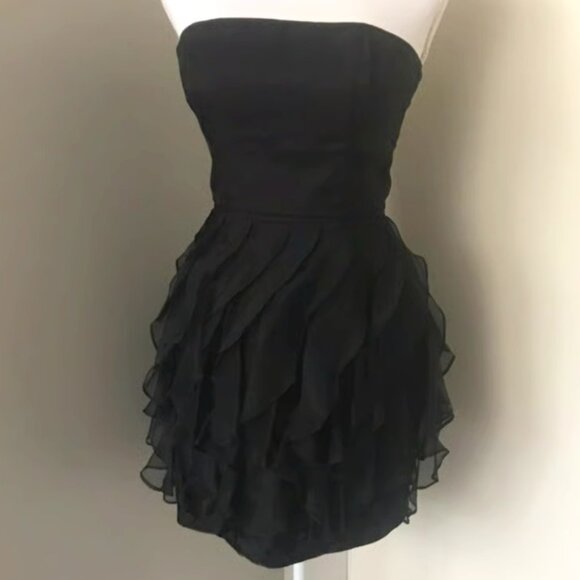 NWT! Rachel Zoe Strapless 100% Silk Black Ruffle Dress (Size 8) - Picture 1 of 16